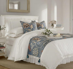 Peacock Willow - Linen Blue Decorative Bed Runner and Pillow Cover