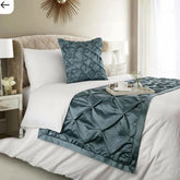 Blue Satin Decorative Bed Runner and Pillow Cover, Satin Nights