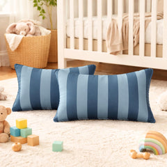Blue Satin Lumbar Pillow Cover Pack of 2 - Blue Stripe Delight