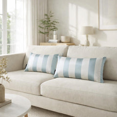 Ice Blue Satin Lumbar Pillow Cover Pack of 2 - Ice Stripe Delight