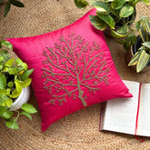 Fuchsia Tree Of Life - Fuchsia Pink Art Silk Throw Pillow Cover