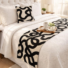 Noir Scroll Decorative Bed Runner and Pillow Cover