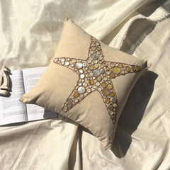 Starfish Coated Pearl - Natural Beige Cotton Linen Throw Pillow Cover