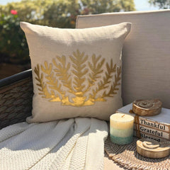 Gold Sea Weeds - Natural Beige Cotton Linen Throw Pillow Cover