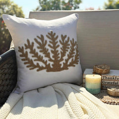 Gold Coral Hunt - Ivory Cotton Linen Throw Pillow Cover