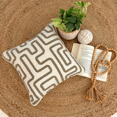 Olive Green Linen Throw Pillow Cover - Earth Maze