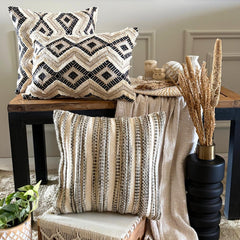 Earthy Colors & Beige Cotton Throw Pillow Cover - Savaana Braid