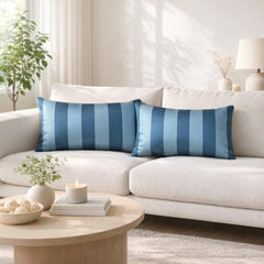Blue Satin Lumbar Pillow Cover Pack of 2 - Blue Stripe Delight