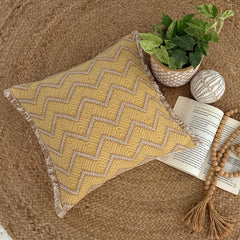 Mustad Yellow & Beige Jacquard Woven Throw Pillow Cover - Sunset Chevron