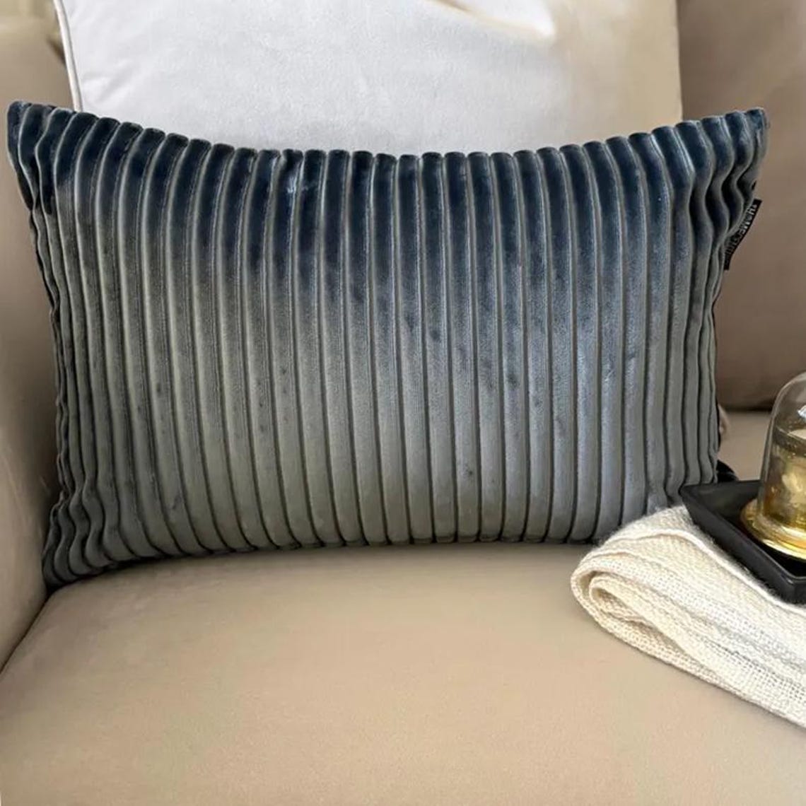 Dark Gray Ribbed Lumbar Pillow Cover
