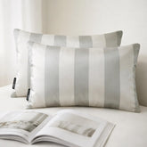 Sage Gray Stripe Delight Lumbar Pillow Cover