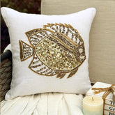 Glamour Fish - Ivory Linen Throw Pillow Cover