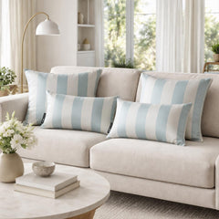 Ice Blue Satin Lumbar Pillow Cover Pack of 2 - Ice Stripe Delight