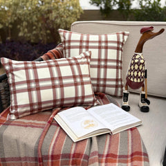 Red & White Velvet Throw Pillow Cover - Vintage Plaid Red