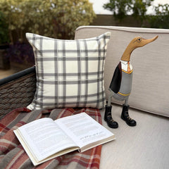 Gray & White Velvet Throw Pillow Cover - Vintage Plaid Gray