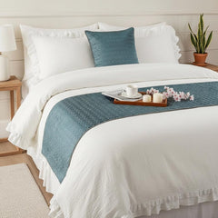 Hexagon Lagoon - Jacquard Blue Decorative Bed Runner and Pillow Cover