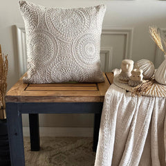 Beige Cotton Linen Lumbar Pillow Cover - Pearl Mandala