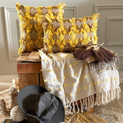 Ochre & Beige Jacquard Lumbar Pillow Cover - Savanna Lattice