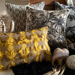 Ochre & Beige Jacquard Lumbar Pillow Cover - Savanna Lattice