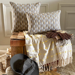 Gray & Mustard Jacquard Lumbar Pillow Cover - Hexa Canopy