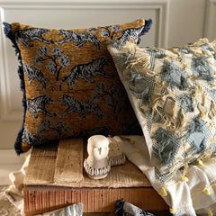 Gray & Beige Jacquard Lumbar Pillow Cover - Nomad Diamonds