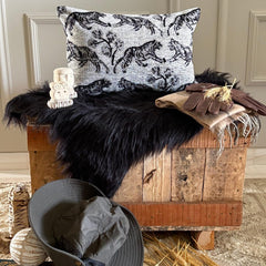 Black & Gray Chenille Velvet Throw Pillow Cover - Midnight Safari