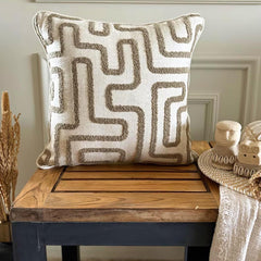 Olive Green Linen Throw Pillow Cover - Earth Maze