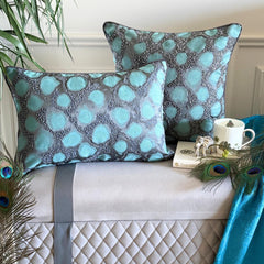 Shyam Teal Blue Jacquard Lumbar Pillow Cover