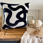 Black Cut Velvet Throw Pillow Cover - Mono Scrolls