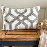 White Cotton Lumbar Pillow Cover - Interlace Trellis