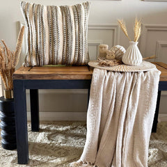 Earthy Colors & Beige Cotton Throw Pillow Cover - Savaana Braid