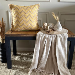 Mustad Yellow & Beige Jacquard Woven Throw Pillow Cover - Sunset Chevron
