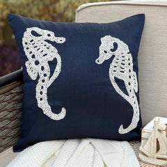 Navy Blue Sea Horse - Navy Blue Art Silk Throw Pillow Cover
