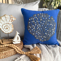 Along The Shore - Royal Blue Cotton Linen Throw Pillow Cover