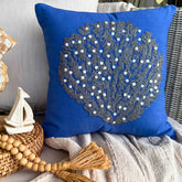 Along The Shore - Royal Blue Cotton Linen Throw Pillow Cover