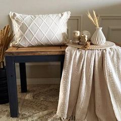 Beige Jacquard Lumbar Pillow Cover - Bareloom