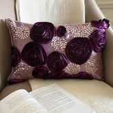 Art Silk Purple Rectangular Decorative Pillows Cover Wine Roses