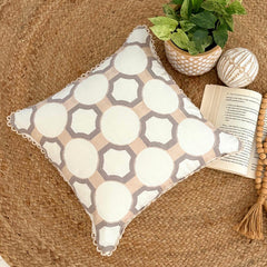 Medina Artistry - Ivory, Beige & Grey Cotton Linen Throw Pillow Cover
