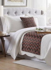 Velvet Peach & Grey Decorative Bed Runner and Pillow Cover - Blushed Chevron