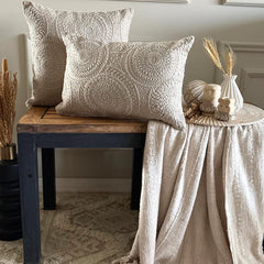 Beige Cotton Linen Lumbar Pillow Cover - Pearl Mandala