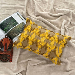 Ochre & Beige Jacquard Lumbar Pillow Cover - Savanna Lattice