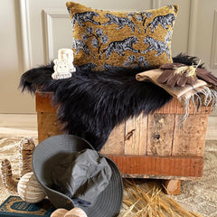 Ochre & Black Chenille Velvet Lumbar Pillow Cover - Twilight Prowl