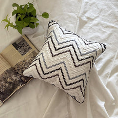 Zig Zag Zest - White Cotton Throw Pillow Cover