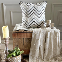 Zig Zag Zest - White Cotton Throw Pillow Cover
