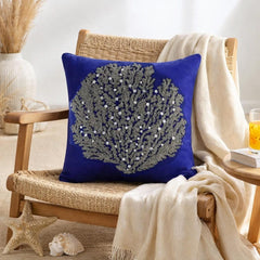 Along The Shore - Royal Blue Cotton Linen Throw Pillow Cover