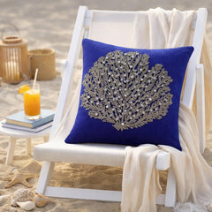 Along The Shore - Royal Blue Cotton Linen Throw Pillow Cover