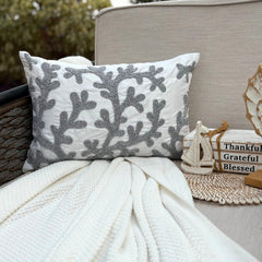 Silver Corals - Art Silk White Decorative Lumbar Pillow Cover