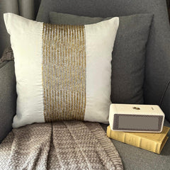 Gold Gleam - Ivory Art Silk Throw Pillow Cover