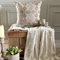 Jute Curl - Beige Linen Throw Pillow Cover