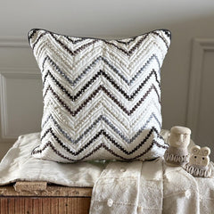 Zig Zag Zest - White Cotton Throw Pillow Cover